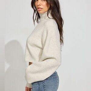Zara Mohair/Wool  Cream Cowl Neck crop Sweater